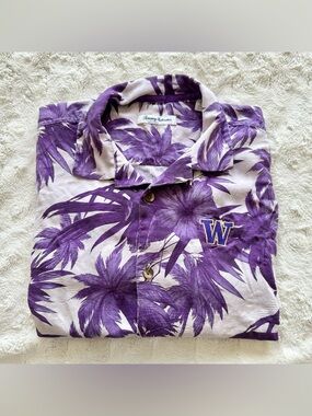 Washington Huskies Hawaiian Shirt Mens Medium Loop Collar Tommy Bahama Silk UW